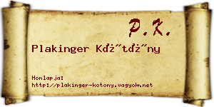 Plakinger Kötöny névjegykártya
